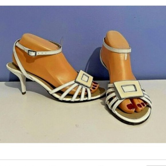 LUMIANI White Leather Strappy Heeled Sandals Made in ITALY EU Sz 39 (US Sz 8.5) - Picture 1 of 10